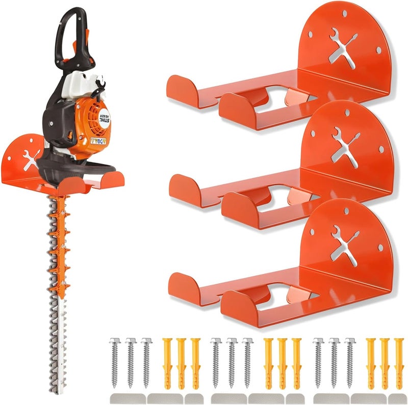 iulrtba Upgraded Trimmer Rack Wall Mount - 8" Heavy Duty Weed Eater Hanger for Garage Wall Bracket, Garden Power Tool Holder Organizer Hooks for Grass Trimmer, Hedge Trimmer, Leaf Blower and Chainsaw, 3 Pack - Image 1